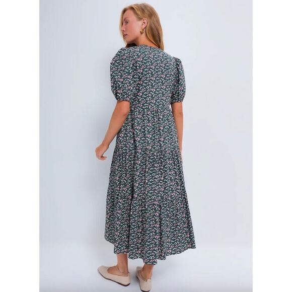 Tuckernuck Hyacinth House Green & Pink Floral Tiered Sadie Midi Dress Sz S - Picture 4 of 8